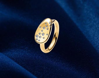 Anillo de sello ovalado con piedras pequeñas, plata de ley, anillos llamativos, regalo para ella, joyería para mujer