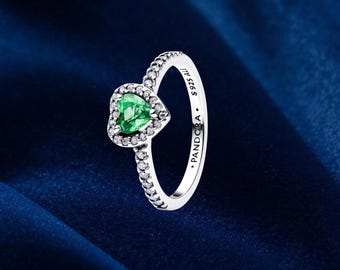 Anillo de corazón verde menta elevado, plata de ley, anillos llamativos, regalo para ella, joyería para mujer