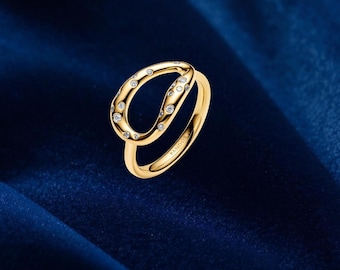 Anillo llamativo con piedras de forma orgánica, plata de ley, anillos llamativos, regalo para ella, joyería para mujer