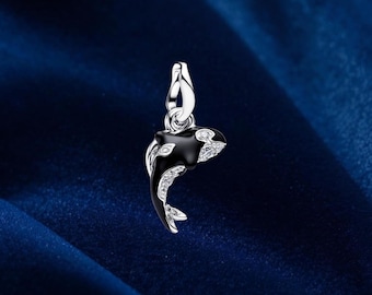 Sterling Silver Orca Dangle Charm Bracelet Pendant, Women Jewelry