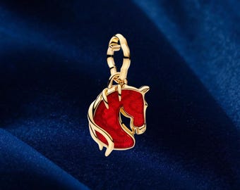 Red Fire Horse-bedel van muranoglas, zilveren armbandhanger