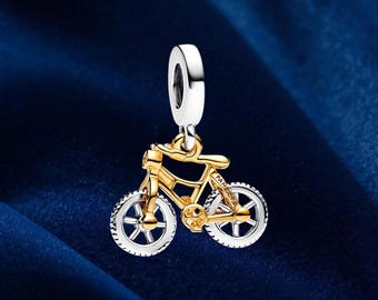 Two-Tone Spinning Bicycle Charm, Silver Dangle Pendant for Bracelets