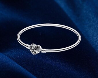 Brazalete con cierre de corazón celestial, plata de ley, dije para pulsera, regalo para ella, joyería para mujer