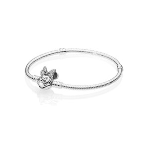 Disney Pandora Moments Pavé Minnie Mouse Clasp Snake Chain Bracelet , Sterling silver, Charm for Bracelet, Gift For Her, Women jewelry