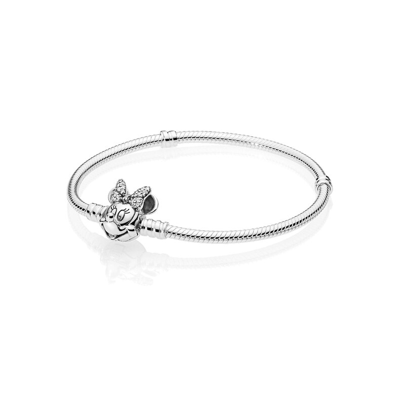 Disney Pandora Moments Pavé Minnie Mouse Clasp Snake Chain Bracelet , Sterling silver, Charm for Bracelet, Gift For Her, Women jewelry
