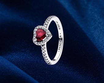 Anillo de corazón de rosa fucsia elevado, plata de ley, anillos llamativos, regalo para ella, joyería para mujer