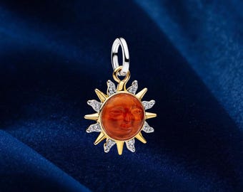 Swirling Sun Dangle Charm, Sterling Silver Bracelet Charm, Women Jewelry
