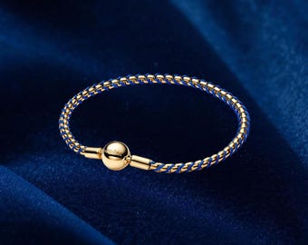 Blaue Schnur Box Kettenarmband, Sterling Silber Charm Schmuck