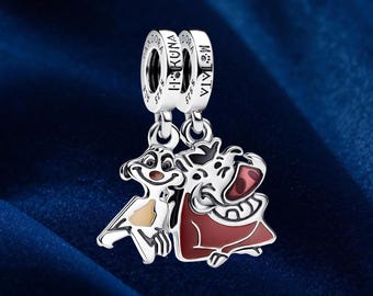Dije colgante divisible de Timón y Pumba de El Rey León, dije para pulsera de plata, colgante de collar, joyería para mujer, regalo para ella