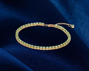 Pulsera de tenis verde brillante, plata de ley, dije para pulsera, regalo para ella, joyería para mujer