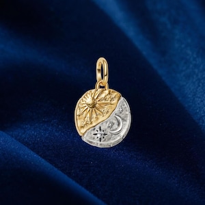 Sol Måne Medaljong Berlock, Himmelskt Silverhänge för Armband Halsband