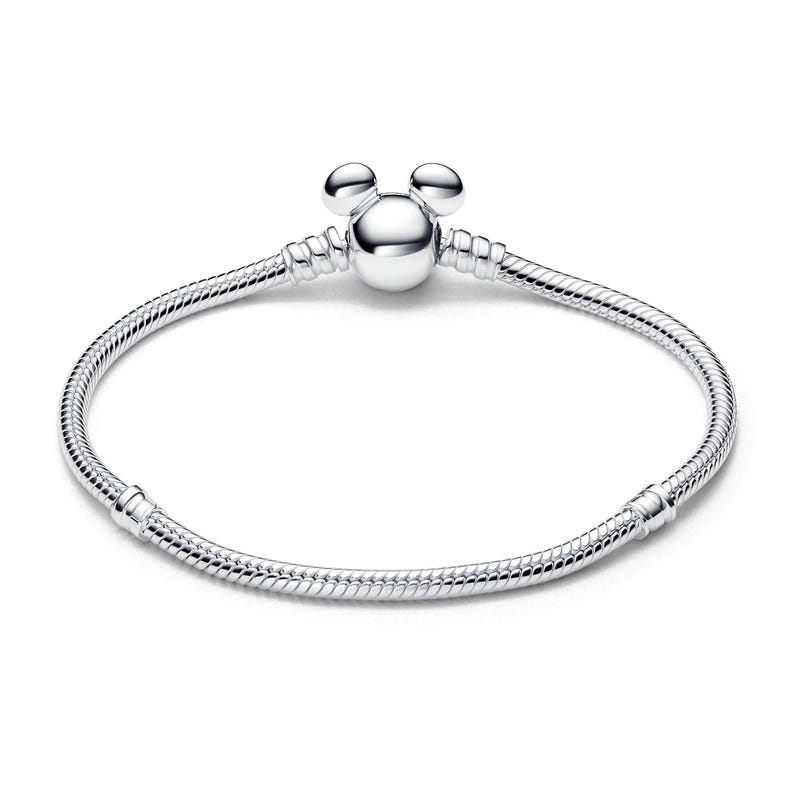 Disney Mickey Mouse Clasp Moments Snake Chain Bracelet , Sterling silver, Charm for Bracelet, Gift For Her, Women jewelry