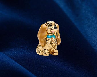 Lady Dog Charm, Gold Tone Bracelet Pendant, Elegant Jewelry for Women