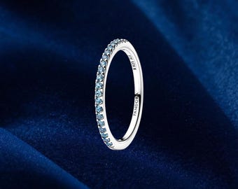 Sparkling Aquamarine Half-Eternity Band Ring , Sterling silver, Statement Rings, Gift For Her, Women jewelry