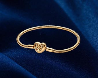 Pulsera con colgante de corazón y árbol genealógico, cadena de serpiente, plata de ley, dije para pulsera, regalo para ella, joyería para mujer