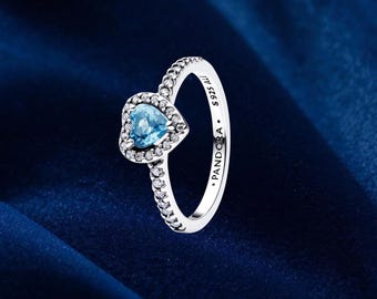 Anillo de corazón azul claro elevado, plata de ley, anillos llamativos, regalo para ella, joyería para mujer