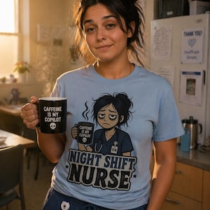 Night shift nurse shirt, funny nurse gift t-shirt, RN shirt, nurse appreciation gift, caffeine is my copilot tee, tired nurse shirt