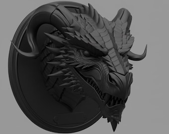 Ironfang Dragon Bust STL-bestand. Fantasie drakenkopsculptuur