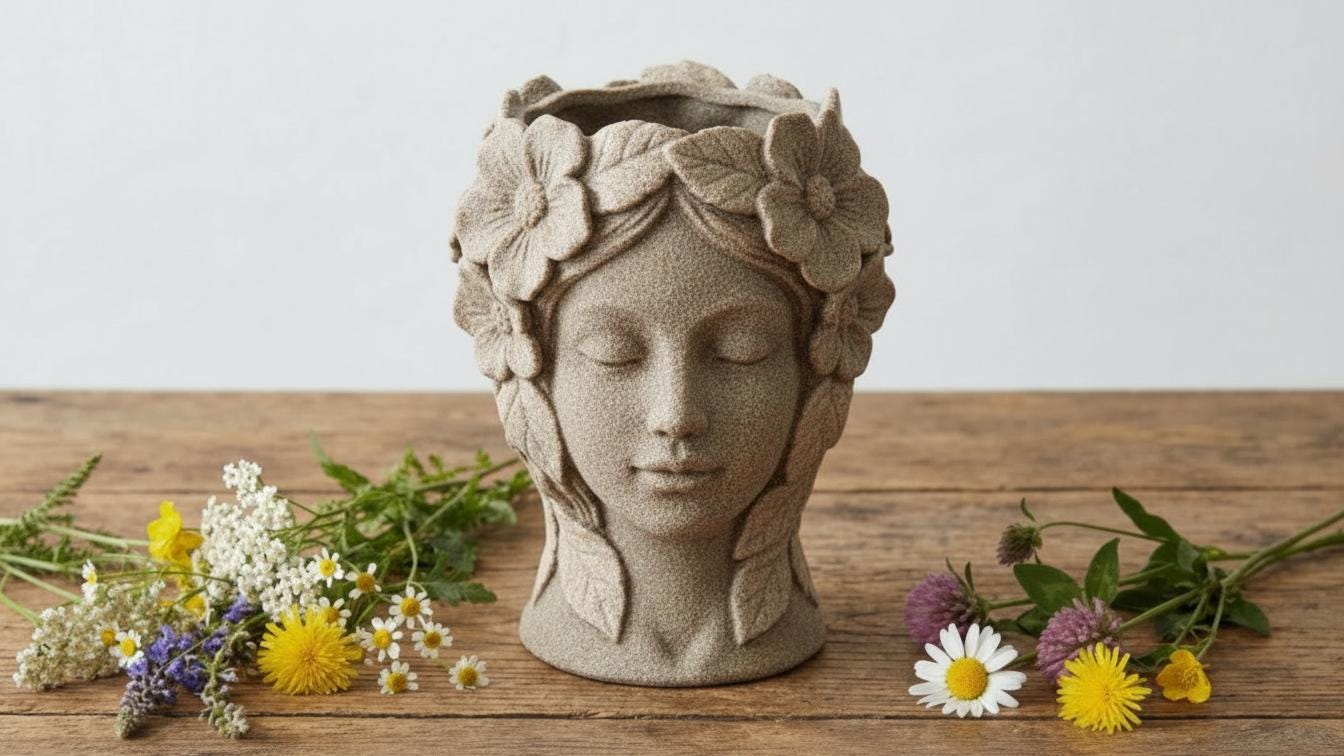 Busto Decorativo In Ceramica Bianca - Vaso Testa Di Donna Elegante Per Arredare Soggiorno, 32 Cm - 2
