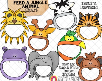 Feed A Jungle Animal ClipArt - Feeding Open Mouth Animals - Elephant - Parrot - Zebra - Create a Game - Commercial Use PNG