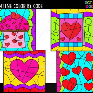 Valentine Color By Code Templates - Niedliche Kommerzielle Nutzung Color By Code - Helle und Bunte Valentine Color By Code Templates