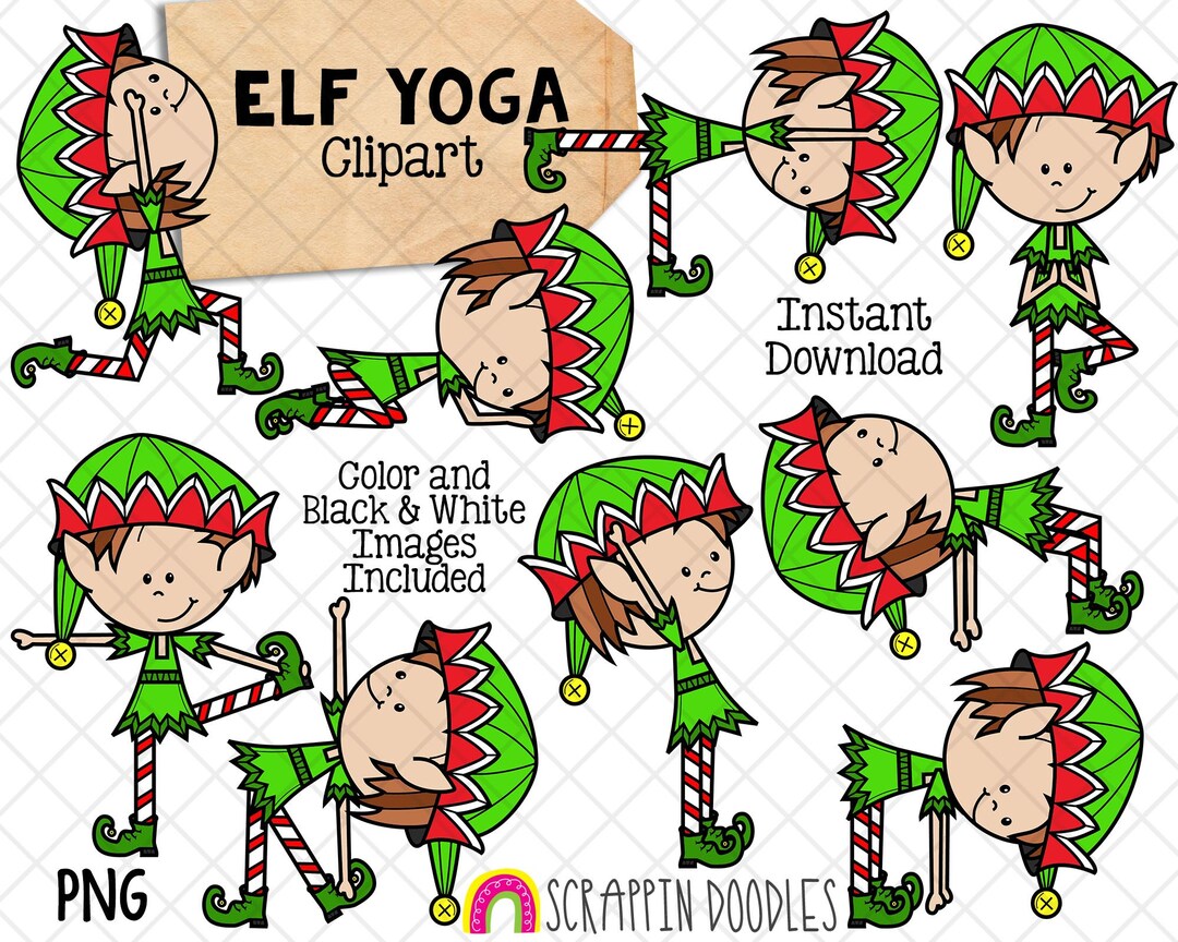 Yoga Elf Clip Art Christmas Stretching Clipart Yoga Elves Etsy UK