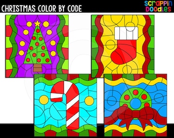 Christmas Color By Code Templates - Cute Commercial Color By Code - Bright and Colorful Christmas Color By Code