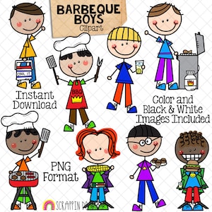 Backyard BBQ ClipArt - Doodle Boys Barbecue - Picnic - Backyard Cookout - Summer Clipart - Party Food - Cooking - King of the Grill - PNG