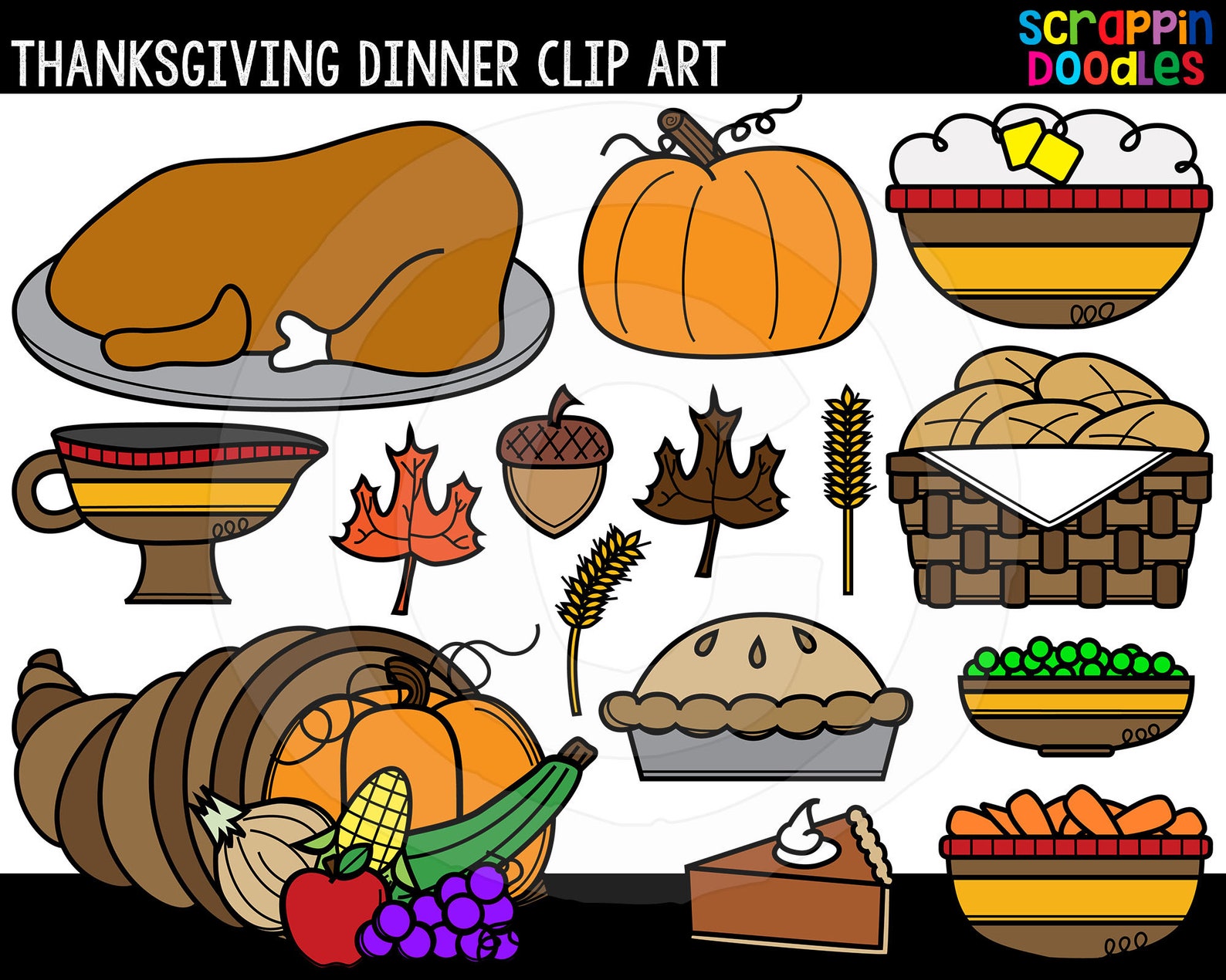 Thanksgiving Dinner Clip Art Thanksgiving Food Graphics | Etsy