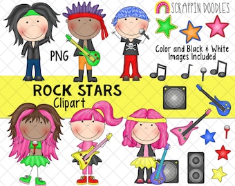 Rock Star ClipArt - Musician Clipart - Rock Band Clipart - Guitar Clipart Clipart - Instant Download - Hand Drawn PNG