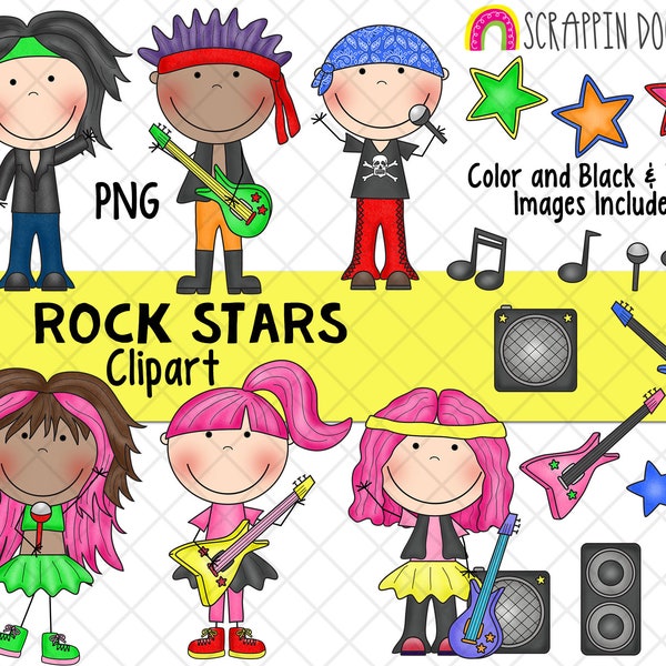 Rock Star ClipArt - Musician Clipart - Rock Band Clipart - Guitar Clipart Clipart - Instant Download - Hand Drawn PNG