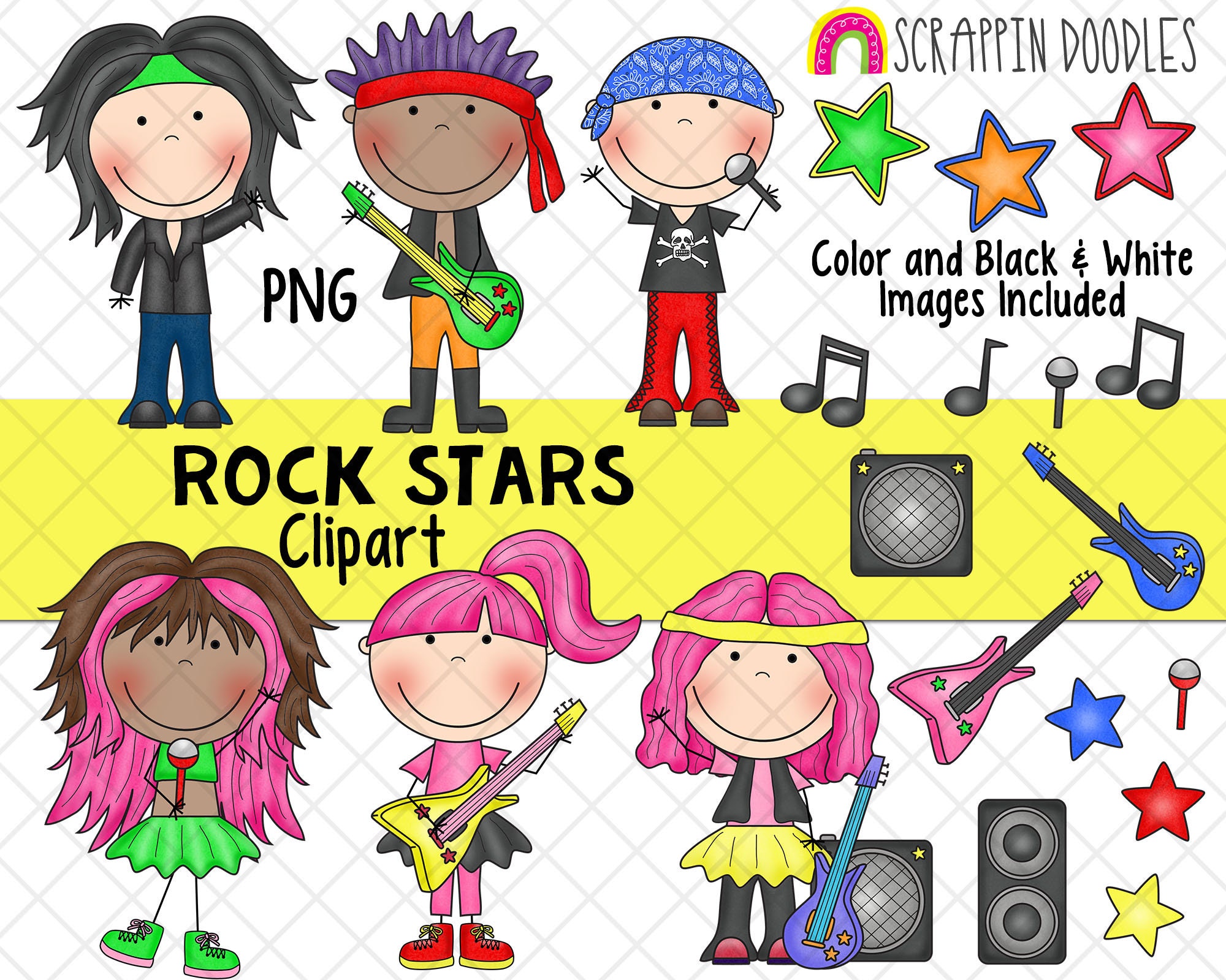 Rock Star ClipArt - Musician Clipart - Rock Band Clipart - Guitar Clipart Clipart - Instant Download - Hand Drawn PNG