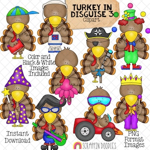 Turkey In Disguise ClipArt 3 - Turkeys in Disguises Graphics - Thanksgiving Games - Dress Up Images - CU PNG