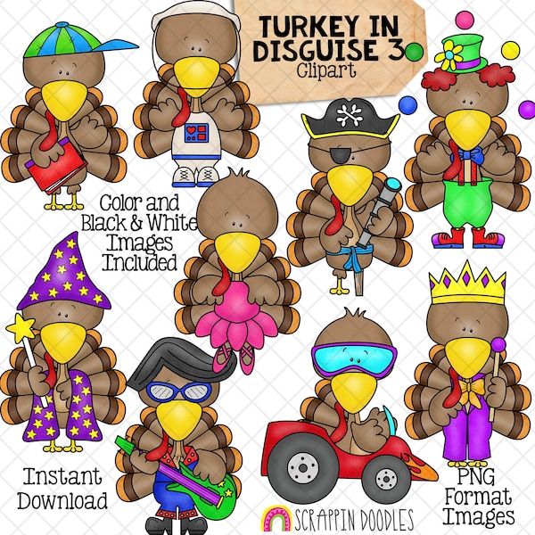 Turkey In Disguise ClipArt 3 - Turkeys in Disguises Graphics - Thanksgiving Games - Dress Up Images - CU PNG