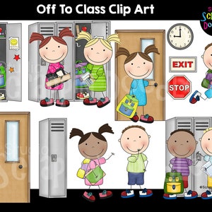 Off To Class Clip Art -School, Hallway, Locker Graphics