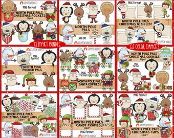 North Pole Pals Clipart BUNDLE - Christmas Clipart Bundle- Reindeer - Santa Claus - Gingerbread - Instant Download - Hand Drawn PNG