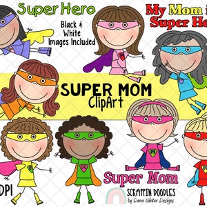 Super Mom ClipArt - Clipart fête des mères - Clipart maman - Maman Clipart - Conceptions de sublimation fête des mères - Cadeaux fête des mères