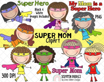 Super Mom ClipArt - Clipart del Día de las Madres - Clipart de Mamá - Clipart de Mamá - Diseños de Sublimación del Día de las Madres - Regalos del Día de las Madres