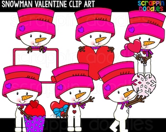 Snowman Valentine Clip Art - Cute Commercial Use Valentines Day Clipart - Snowman Valentines Graphics {Scrappin Doodles Clipart}