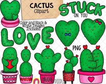 Cactus ClipArt - Valentine Cacti Graphics - Pink Heart Cactus in Pots - Stuck on You - Commercial Use PNG