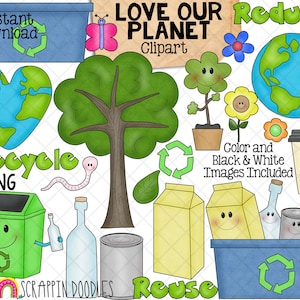 Love Our Planet Clipart - Giornata della Terra - Ambiente - Riciclaggio - Riduci il riutilizzo Ricicla la grafica - PNG ecologico