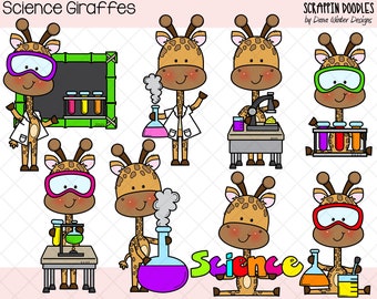 Science Giraffes Clip Art - Cute Commercial Use Giraffe Clipart - School Giraffe Graphics {Scrappin Doodles}