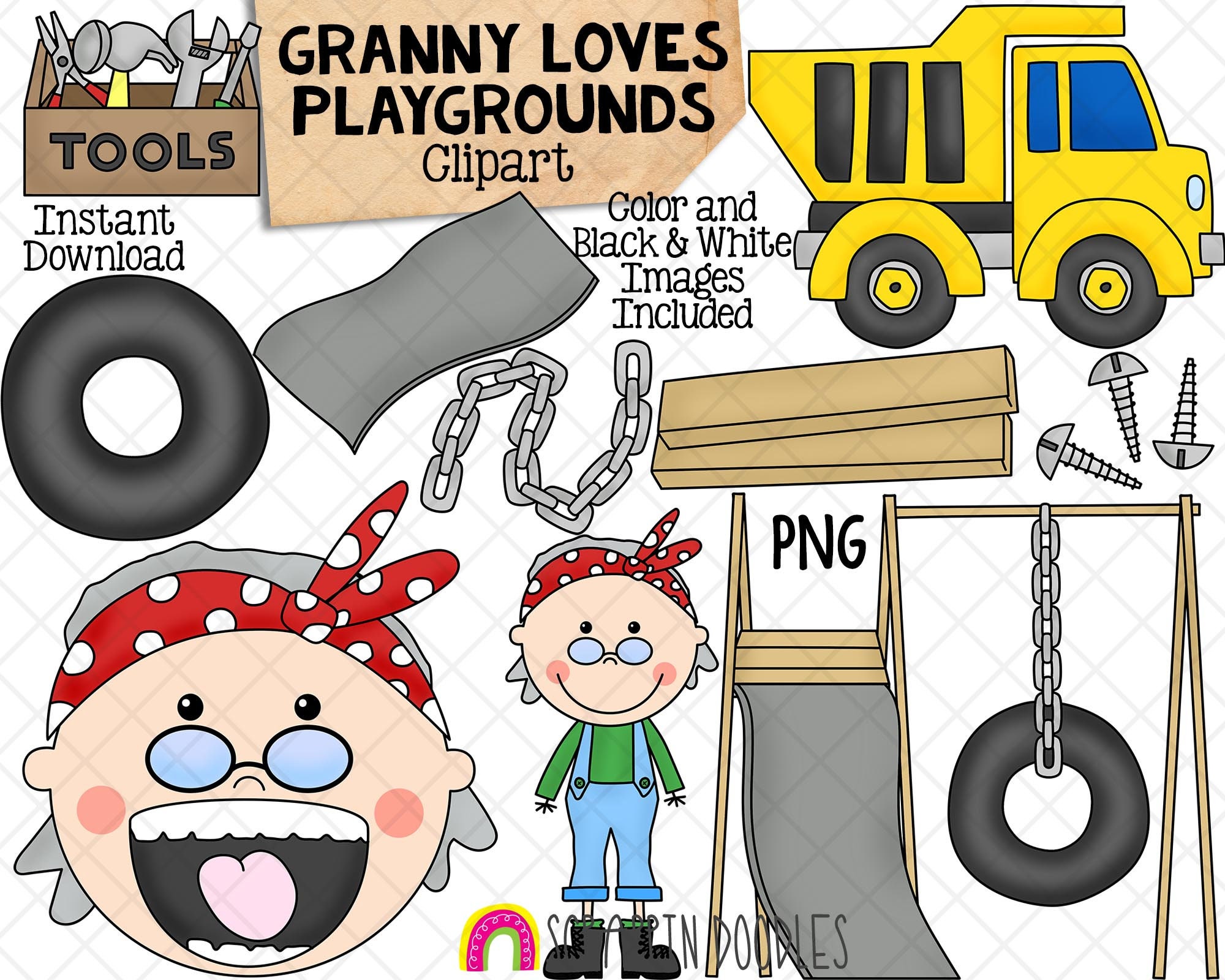 Old Lady Swallowed a Truck Clip Art - Hand Drawn PNG - Granny Loves Playgrounds