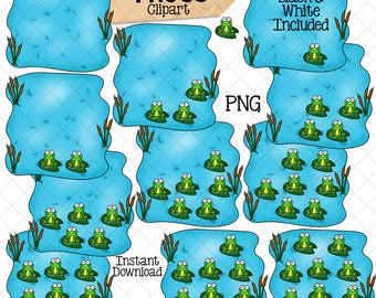 Counting Frogs In A Pond ClipArt - Spring Frog Counting - Seasonal Math Graphics - Commercial Use PNG