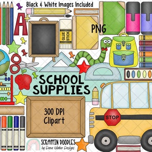 School Clipart - School Supplies - Back to School ClipArt - Education - Art Class - School Bus, ChalkBoard, Pencils, Student, Teacher