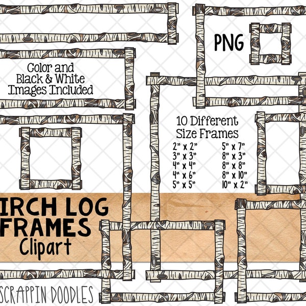 Birch Log Frames ClipArt - Birch Tree Branch Borders - Forest Log 8 x 10 Frame - 10 Wood Frame Sizes - Commercial Use PNG