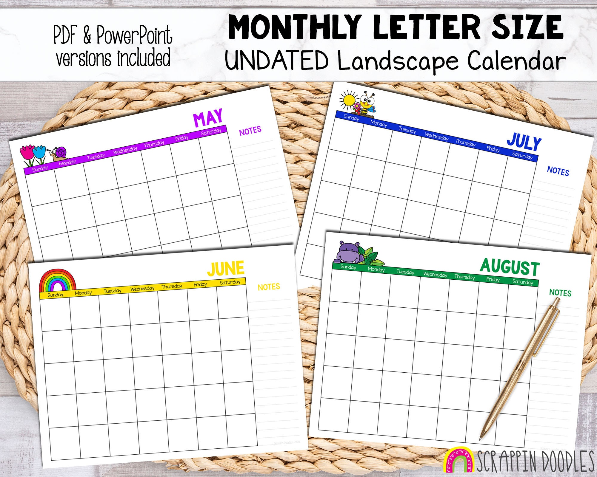 UNDATED Landscape Calendar Printable and Digital Monthly Calendar ...