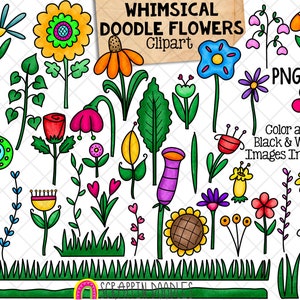 Imágenes Prediseñadas De Flores De Doodle Caprichosas - Creador De Escenas De Flores De Primavera Verano - Uso Comercial Png
