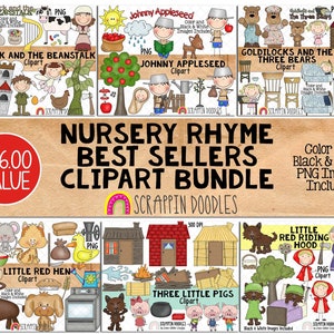 Nursery Rhyme Best Sellers ClipArt Bundle - Histoires pour enfants - Sublimation - Utilisation commerciale PNG