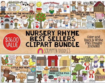 Nursery Rhyme Best Sellers ClipArt Bundle - Children&#39;s Stories -  Sublimation - Commercial Use PNG
